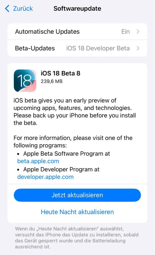 凤凰苹果手机维修分享苹果 iOS / iPadOS 18 开发者预览版 Beta 8 发布 